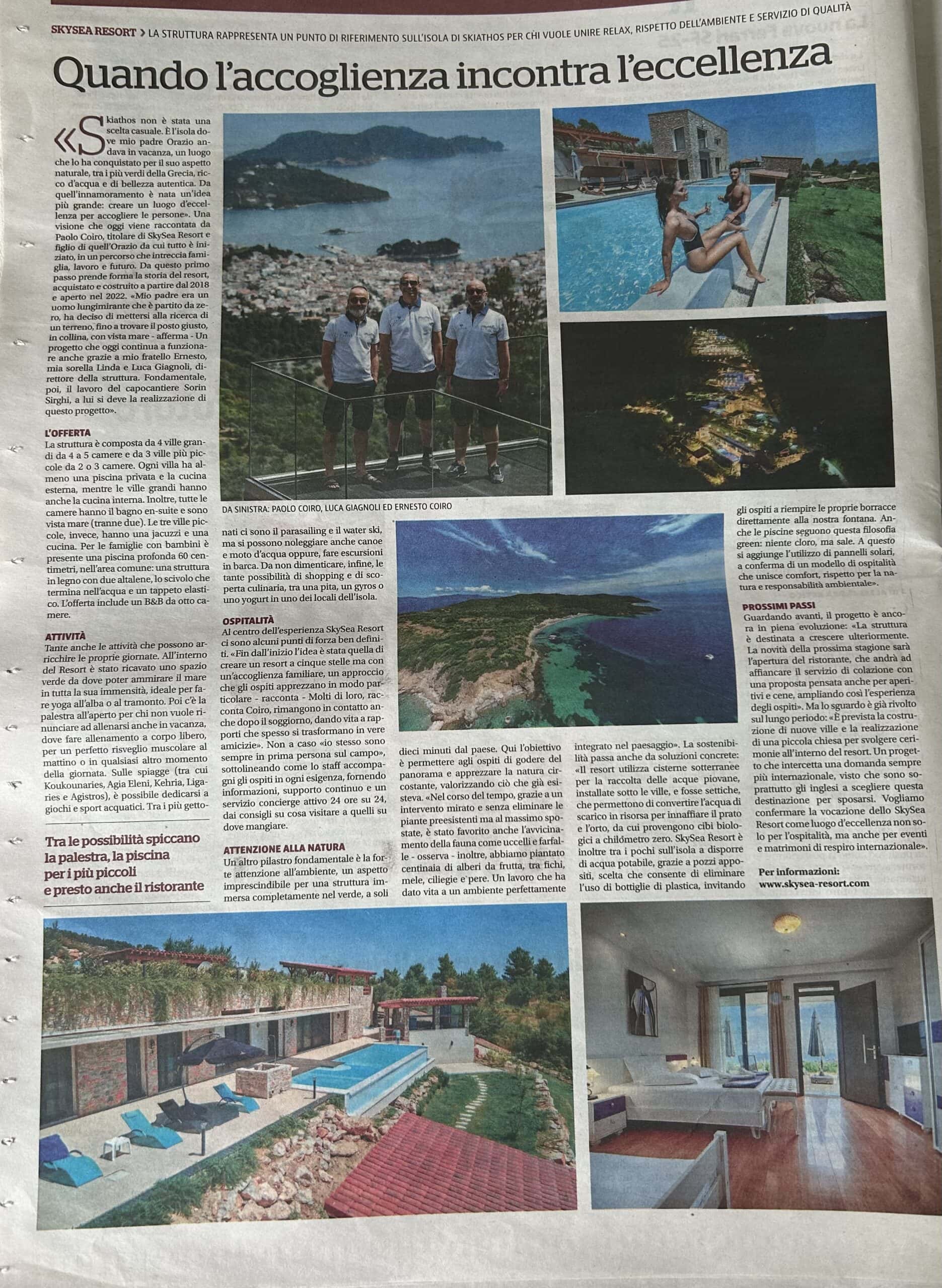 "la Repubblica" racconta SkySea Resort a Skiathos. Un riconoscimento che parla del lavoro, della visione e delle persone che ci scelgono